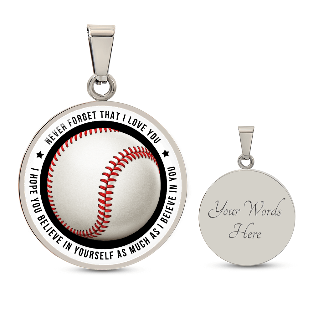 Baseball Necklace - Believe In Yourself - Engraved Message - Athlete's Gift Shop