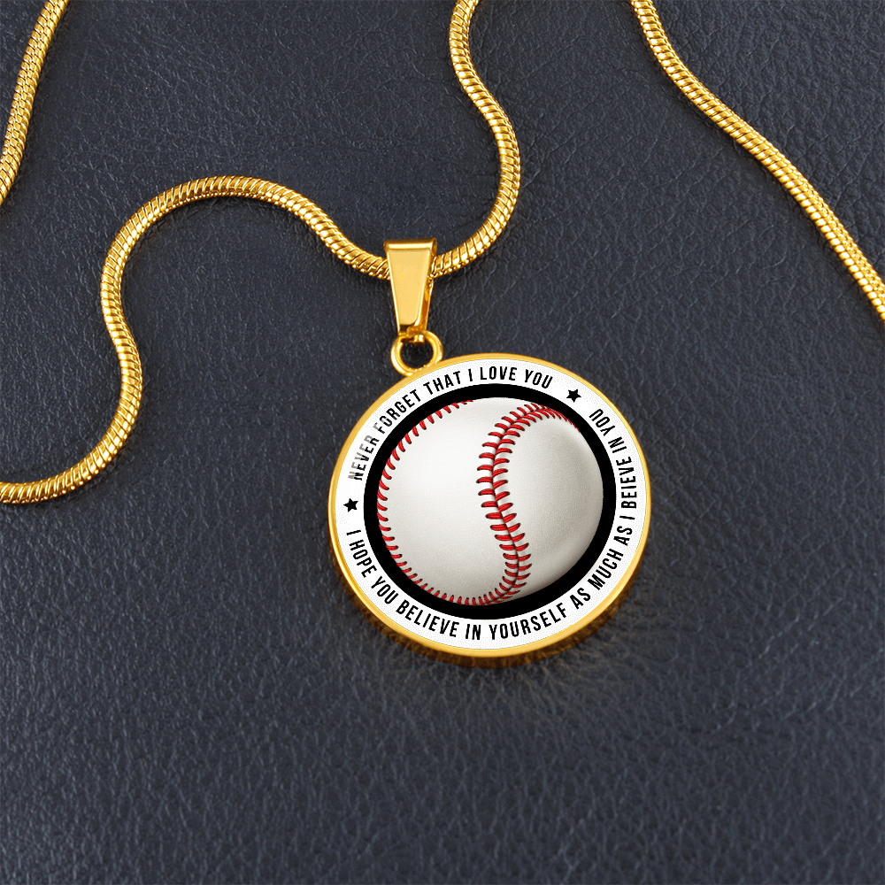 Baseball Necklace - Believe In Yourself - Engraved Message - Athlete's Gift Shop