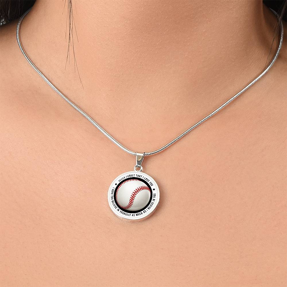 Baseball Necklace - Believe In Yourself - Engraved Message - Athlete's Gift Shop
