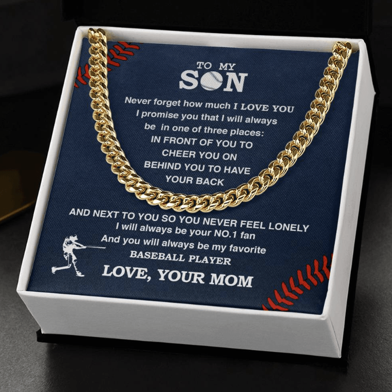 Baseball Necklace Cuban Link Chain in Standard Box - Athlete's Gift Shop