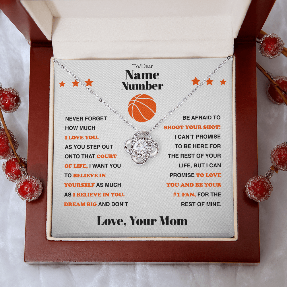 Basketball Gift - Love Knot Necklace with Personalized Message Box - Athlete's Gift Shop