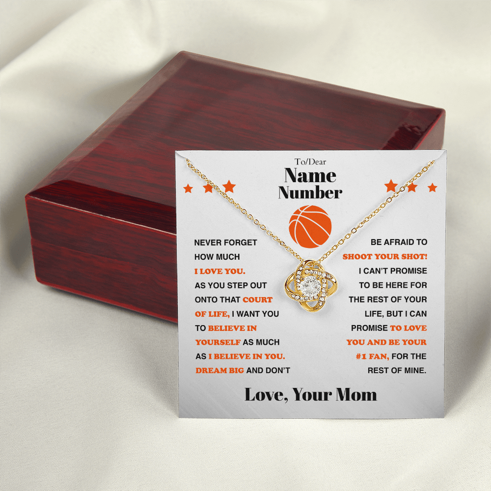 Basketball Gift - Love Knot Necklace with Personalized Message Box - Athlete's Gift Shop