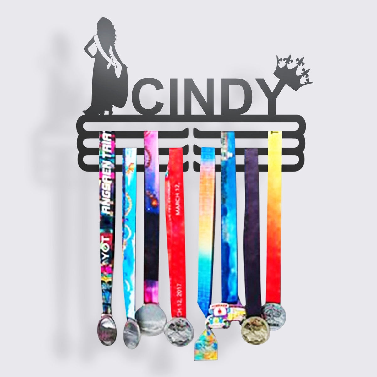 Personalized Beauty Pageant Medal Hanger, alternate view of the custom steel display — Athlete's Gift Shop