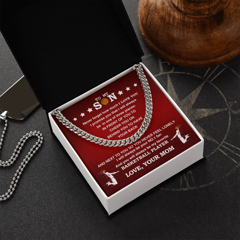 Cuban Link Necklace - My Basketball Son, 1 Fan, Love Mom - Athlete's Gift Shop