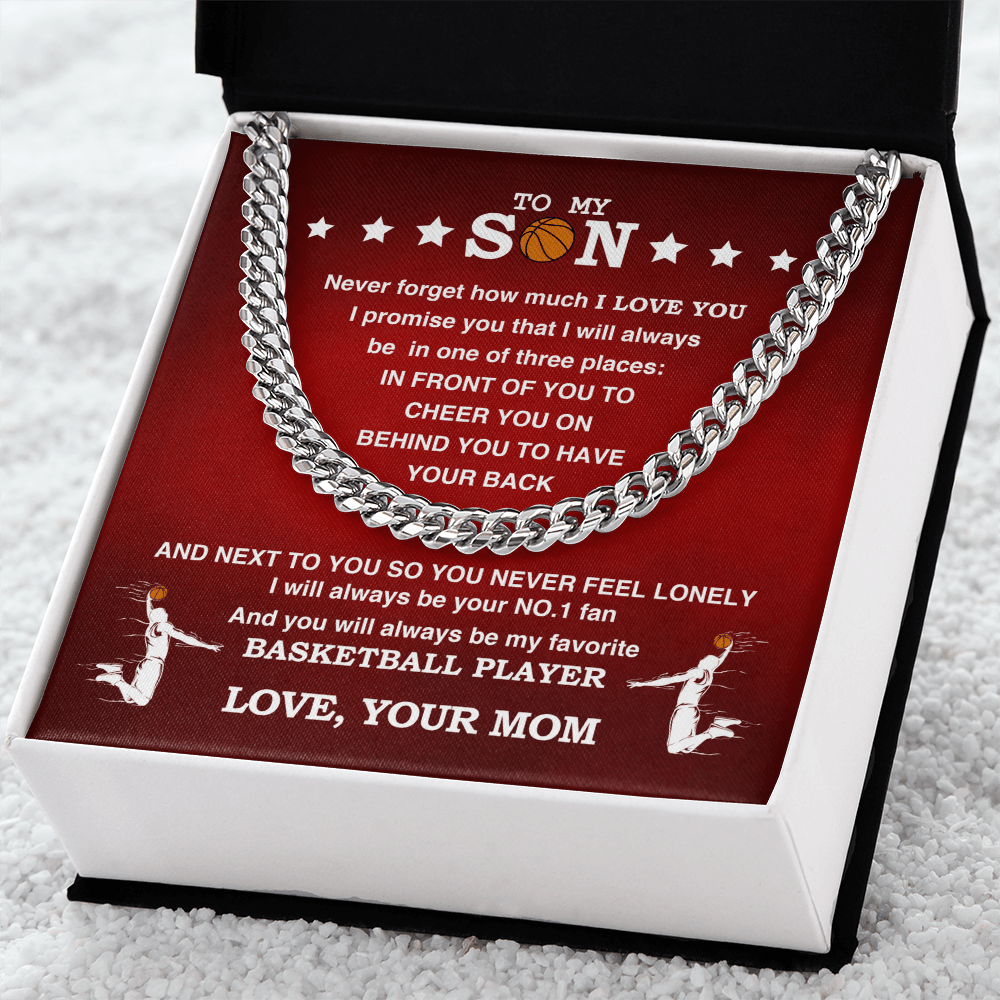 Cuban Link Necklace - My Basketball Son, 1 Fan, Love Mom - Athlete's Gift Shop