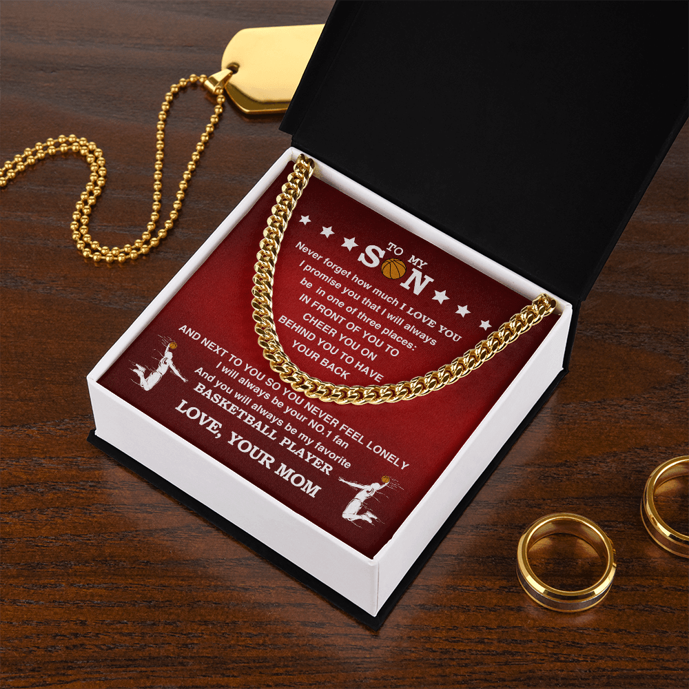 Cuban Link Necklace - My Basketball Son, 1 Fan, Love Mom - Athlete's Gift Shop