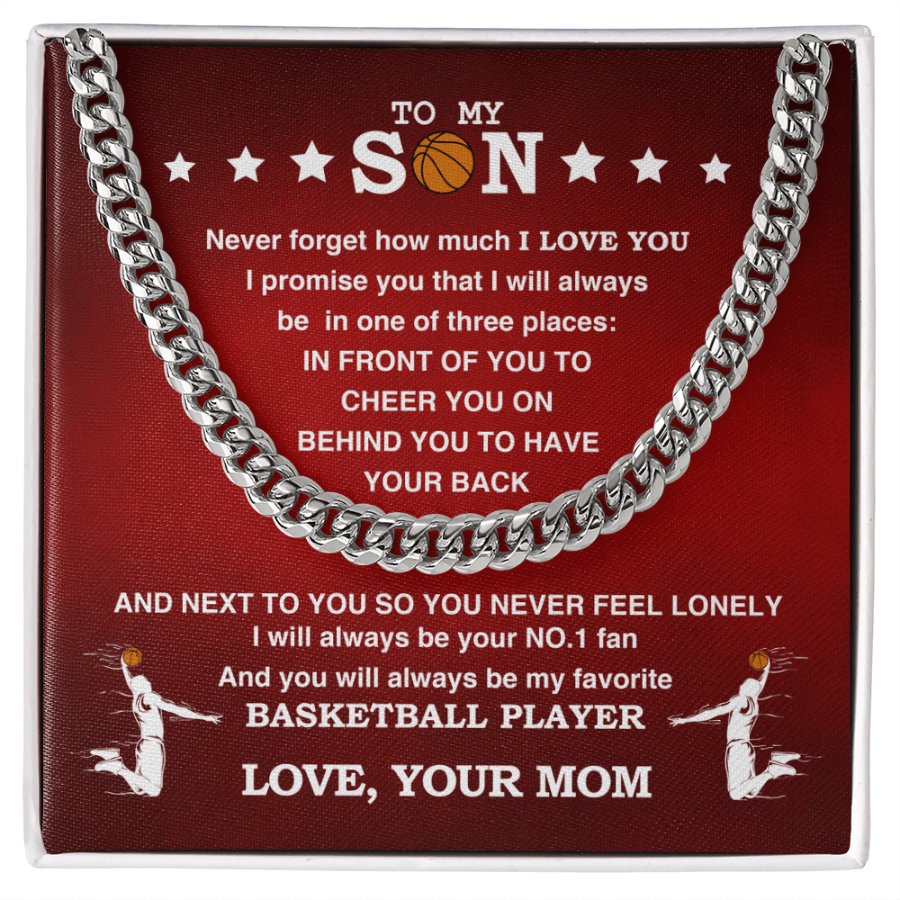 Cuban Link Necklace - My Basketball Son, 1 Fan, Love Mom - Athlete's Gift Shop