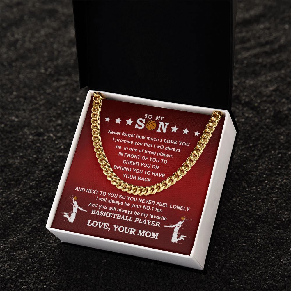 Cuban Link Necklace - My Basketball Son, 1 Fan, Love Mom - Athlete's Gift Shop