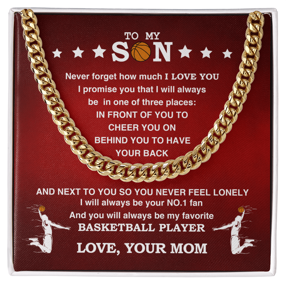 Cuban Link Necklace - My Basketball Son, 1 Fan, Love Mom - Athlete's Gift Shop