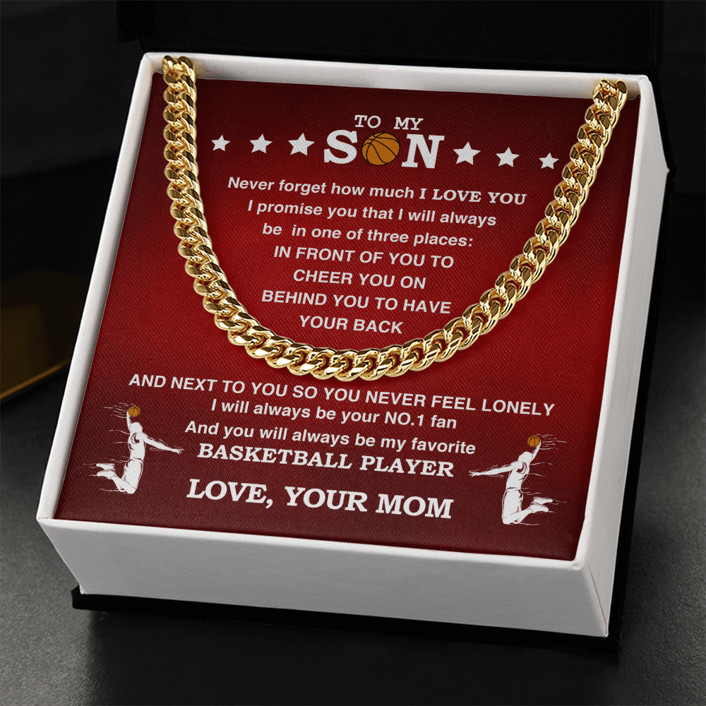 Cuban Link Necklace - My Basketball Son, 1 Fan, Love Mom - Athlete's Gift Shop