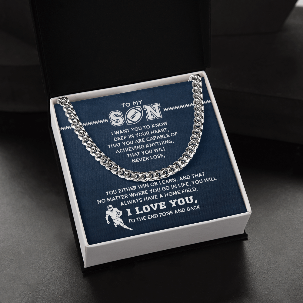 Cuban Link Necklace - My Football Son, Achieve Anything, To the End Zone - Athlete's Gift Shop