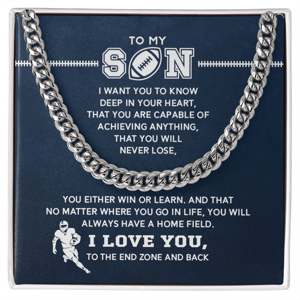 Cuban Link Necklace - My Football Son, Achieve Anything, To the End Zone - Athlete's Gift Shop