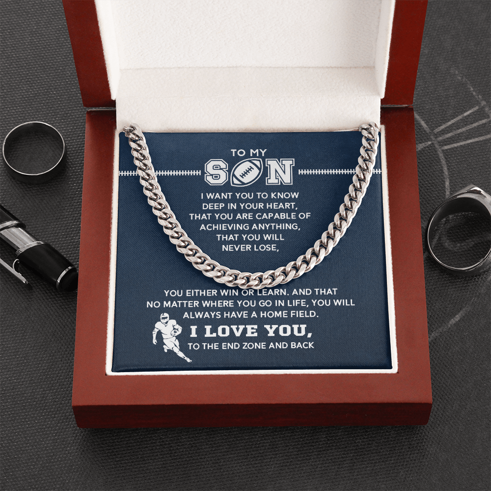 Cuban Link Necklace - My Football Son, Achieve Anything, To the End Zone - Athlete's Gift Shop