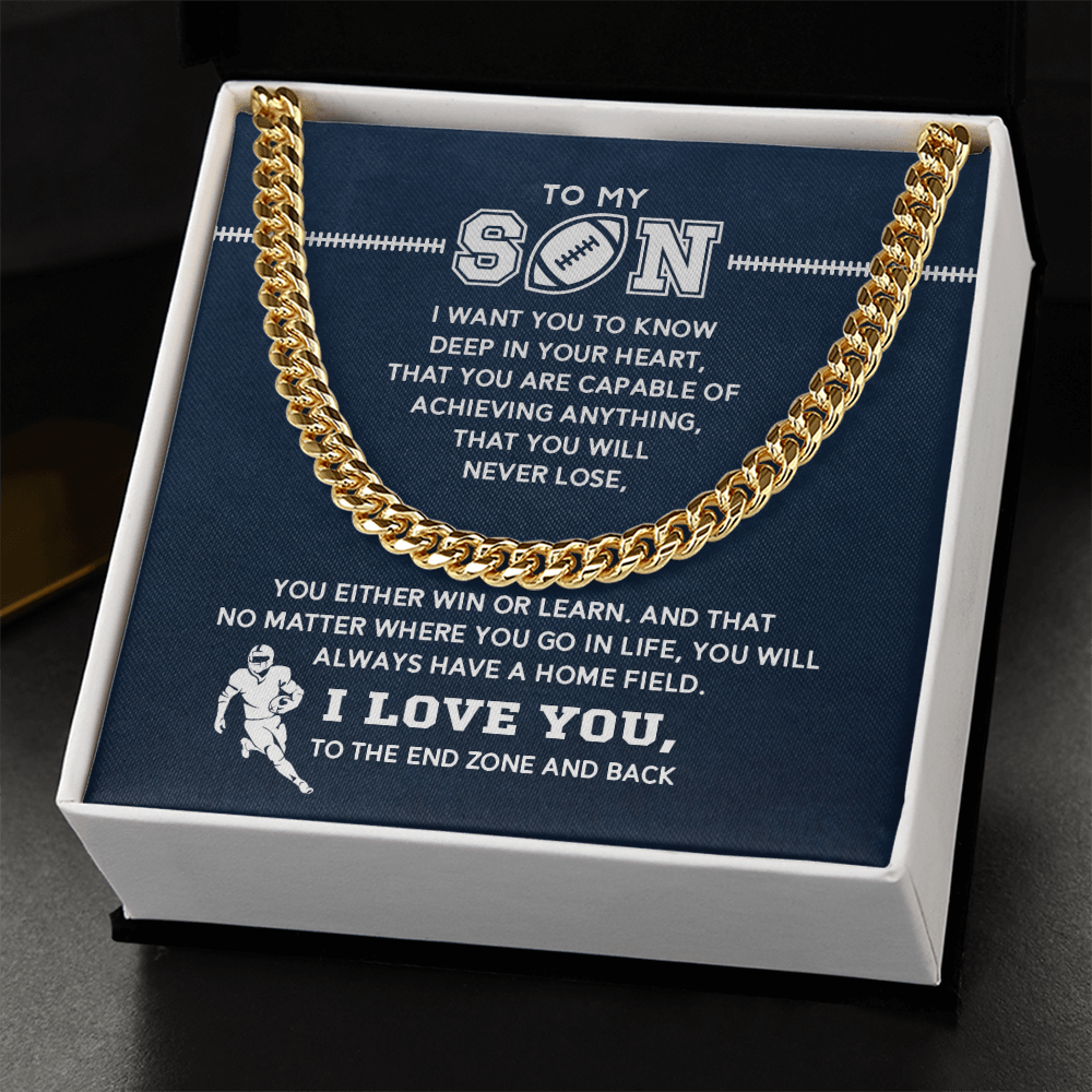 Cuban Link Necklace - My Football Son, Achieve Anything, To the End Zone - Athlete's Gift Shop
