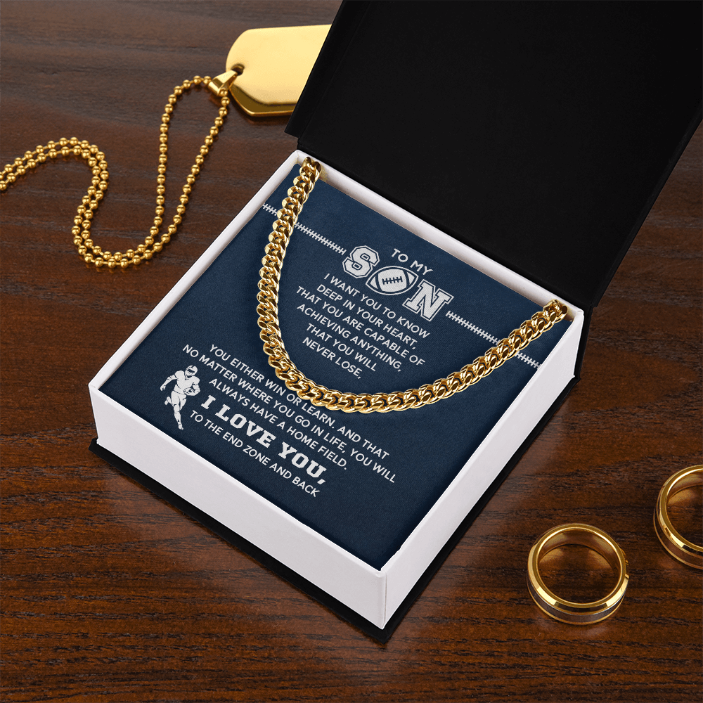 Cuban Link Necklace - My Football Son, Achieve Anything, To the End Zone - Athlete's Gift Shop