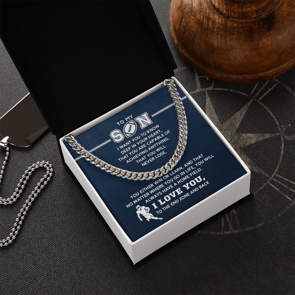 Cuban Link Necklace - My Football Son, Achieve Anything, To the End Zone - Athlete's Gift Shop