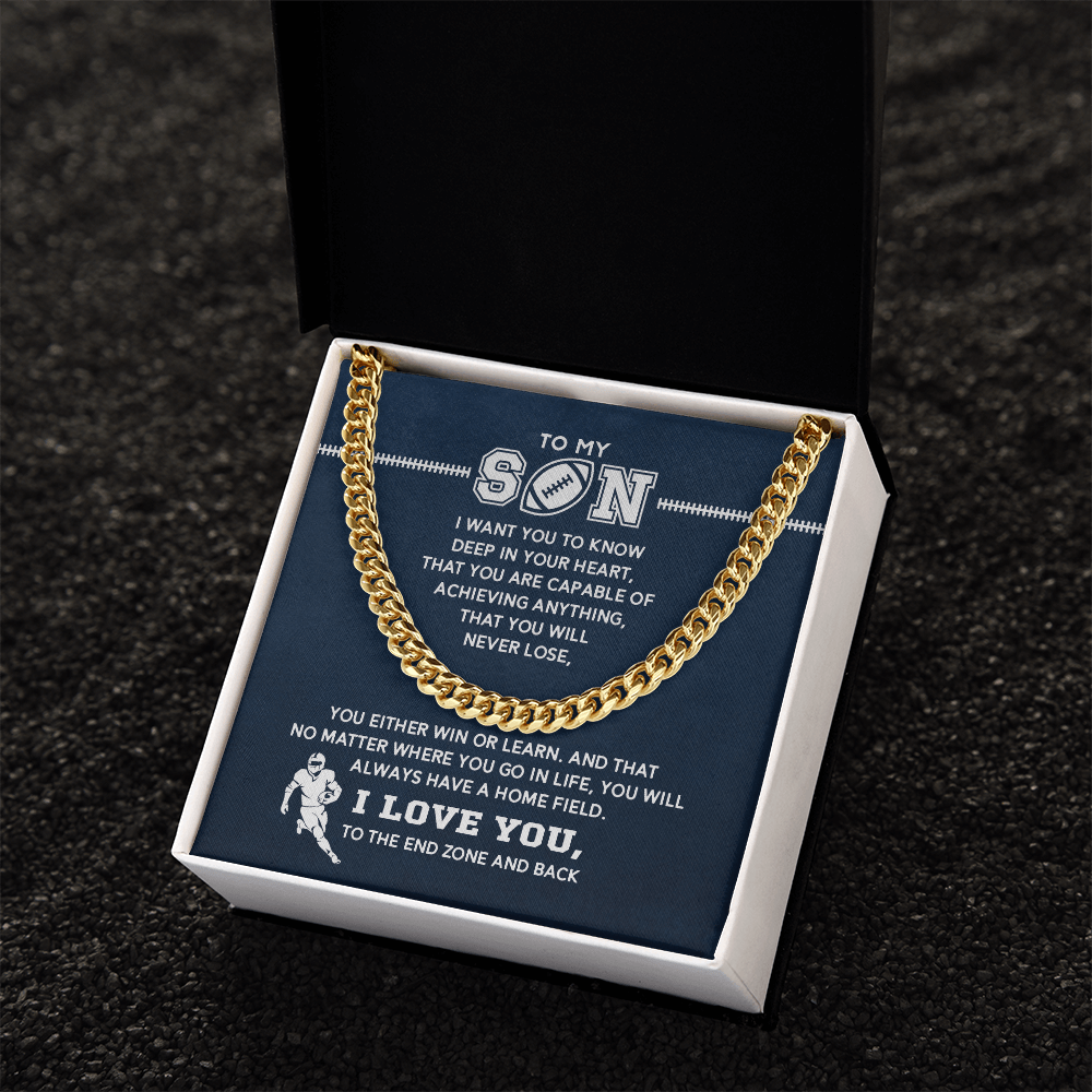 Cuban Link Necklace - My Football Son, Achieve Anything, To the End Zone - Athlete's Gift Shop