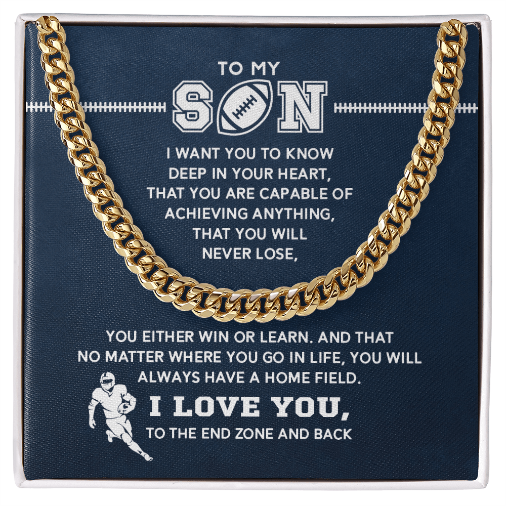 Cuban Link Necklace - My Football Son, Achieve Anything, To the End Zone - Athlete's Gift Shop