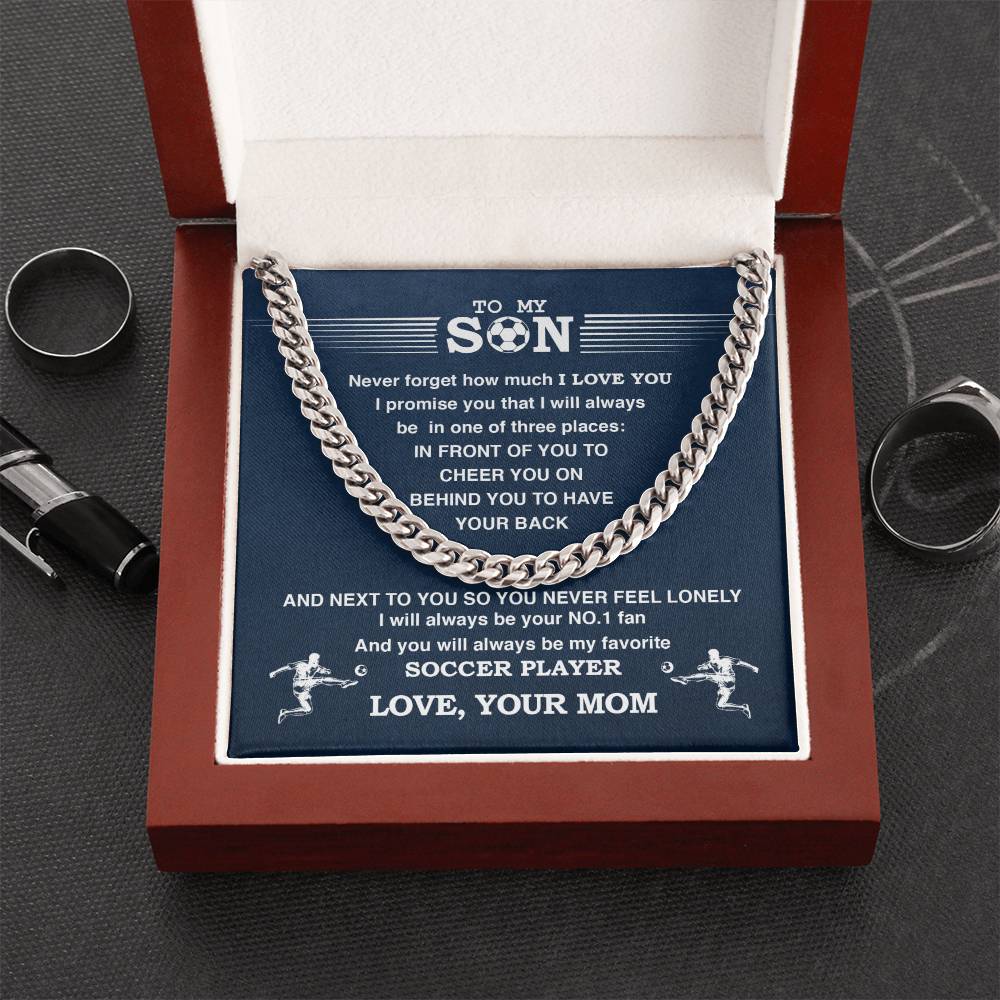 Cuban Link Necklace - My Soccer Son, Biggest Fan, From Mom - Athlete's Gift Shop