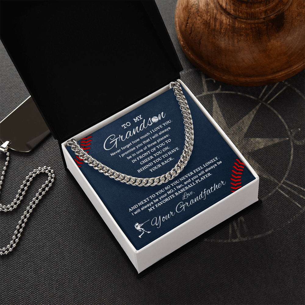 Cuban Link Necklace - To My Baseball Grandson, 1 Fan, Love Grandfather - Athlete's Gift Shop