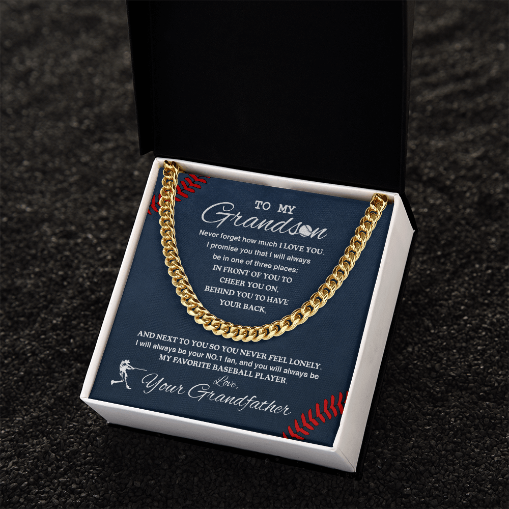 Cuban Link Necklace - To My Baseball Grandson, 1 Fan, Love Grandfather - Athlete's Gift Shop