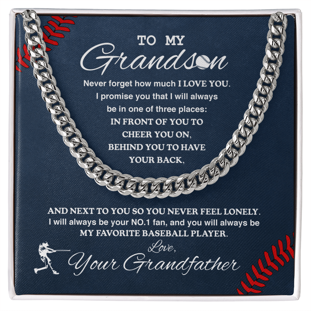 Cuban Link Necklace - To My Baseball Grandson, 1 Fan, Love Grandfather - Athlete's Gift Shop