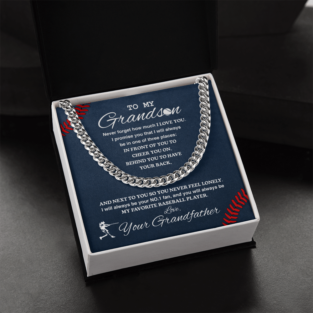 Cuban Link Necklace - To My Baseball Grandson, 1 Fan, Love Grandfather - Athlete's Gift Shop