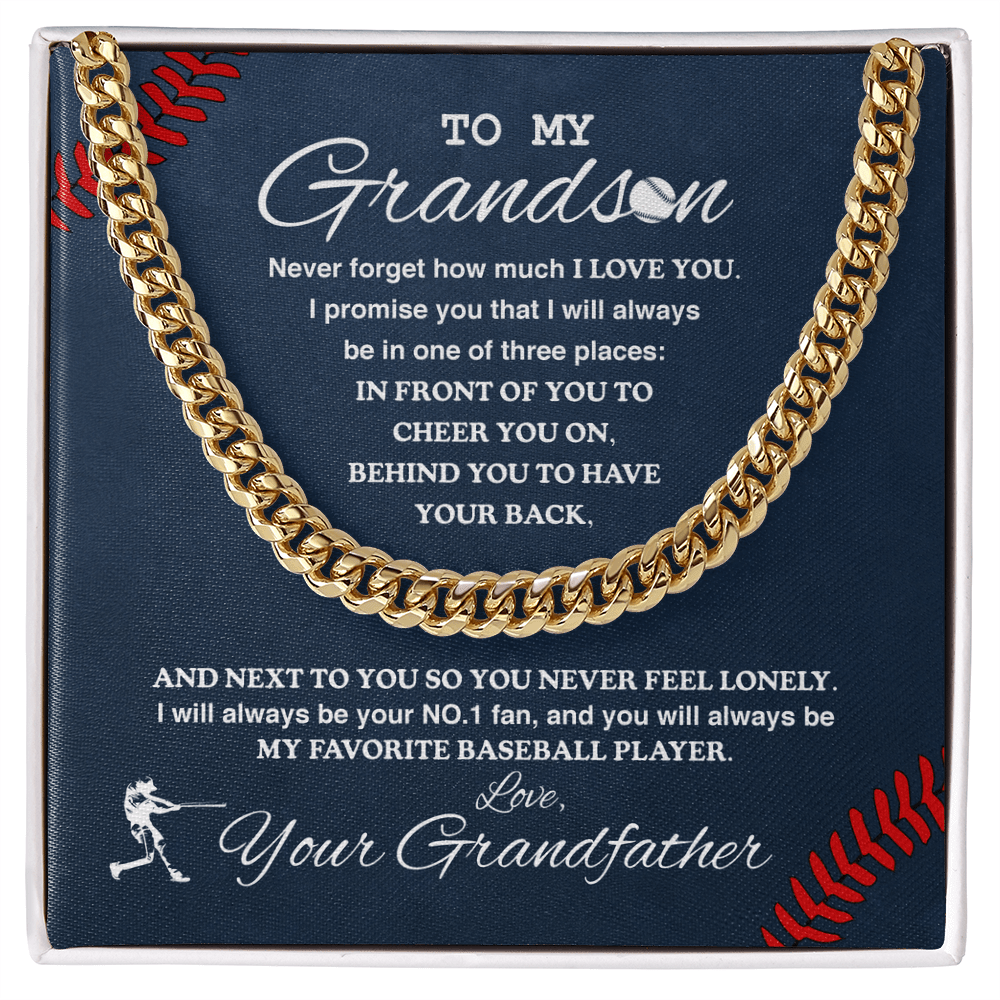 Cuban Link Necklace - To My Baseball Grandson, 1 Fan, Love Grandfather - Athlete's Gift Shop