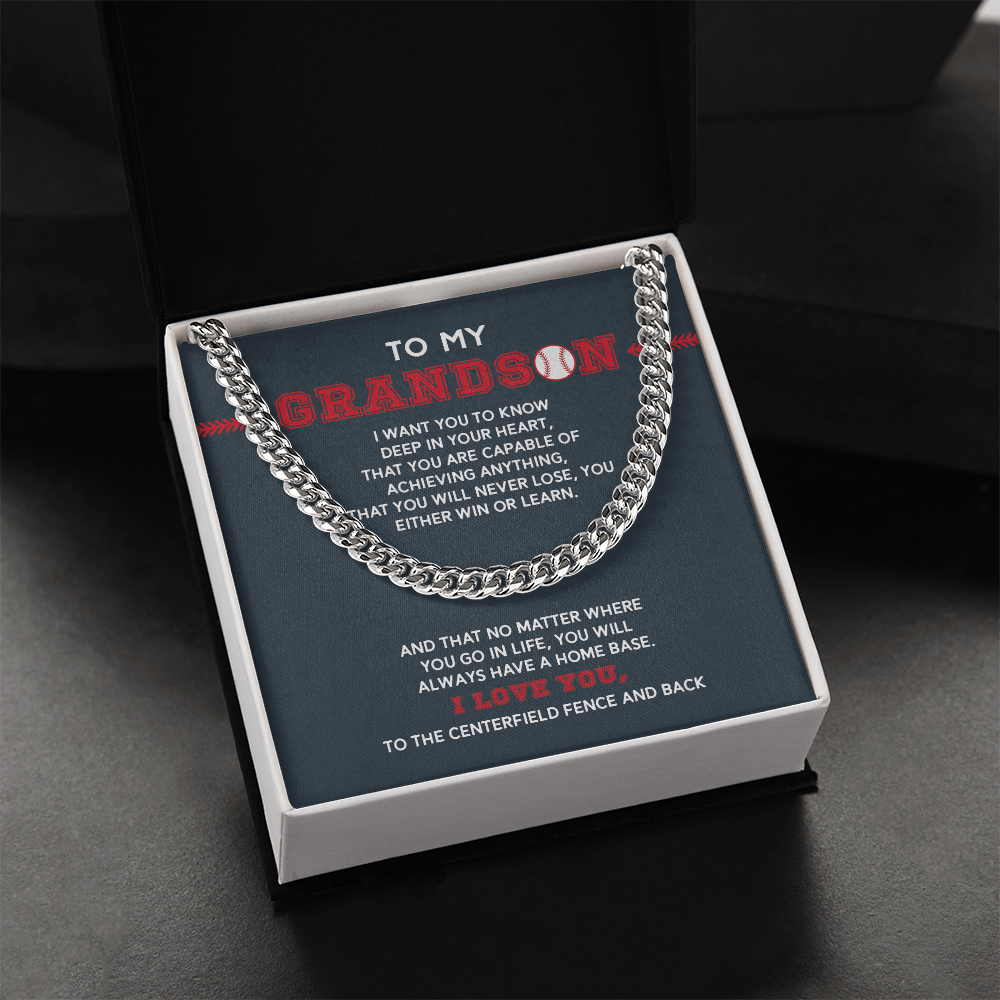 Cuban Link Necklace - To My Baseball Grandson, Achieve Anything, Always Home Base - Athlete's Gift Shop