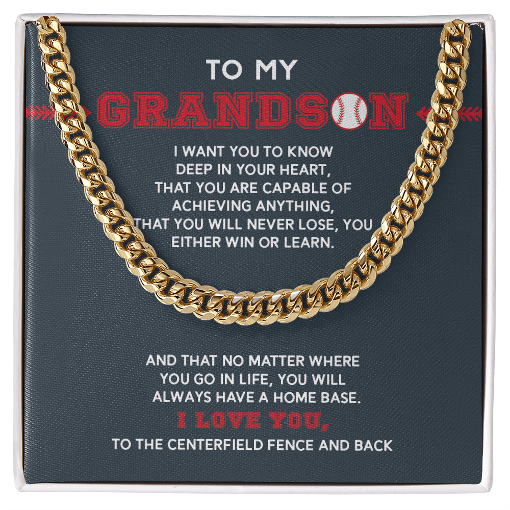 Cuban Link Necklace - To My Baseball Grandson, Achieve Anything, Always Home Base - Athlete's Gift Shop