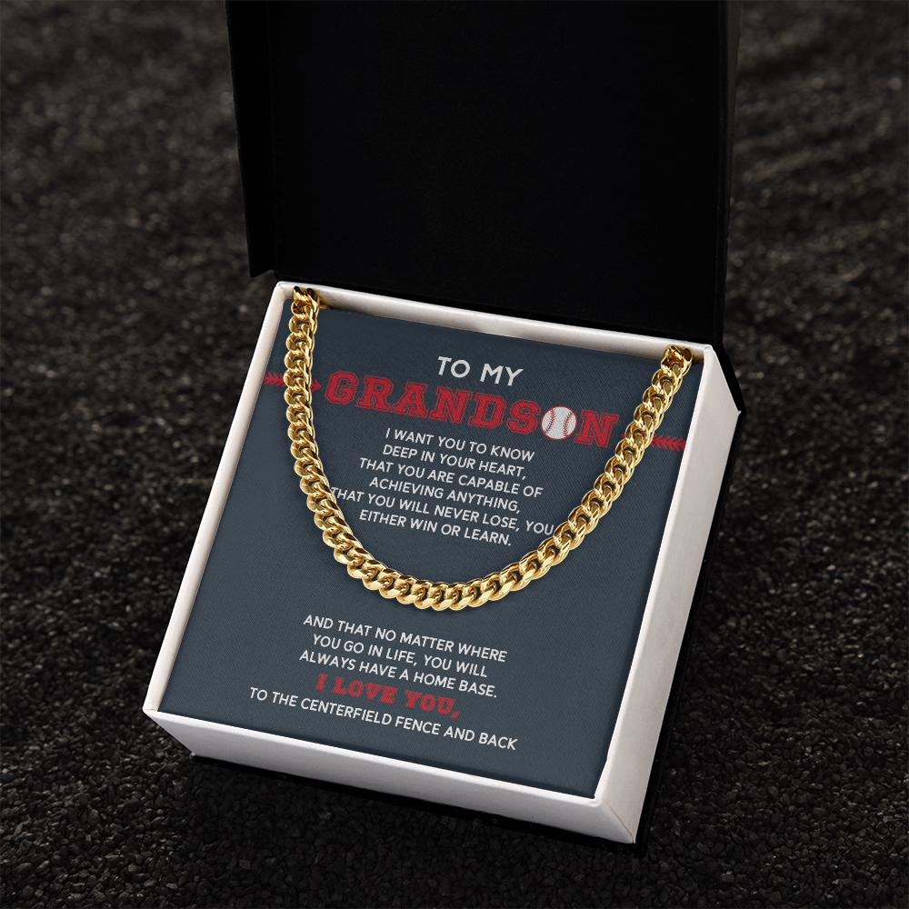 Cuban Link Necklace - To My Baseball Grandson, Achieve Anything, Always Home Base - Athlete's Gift Shop