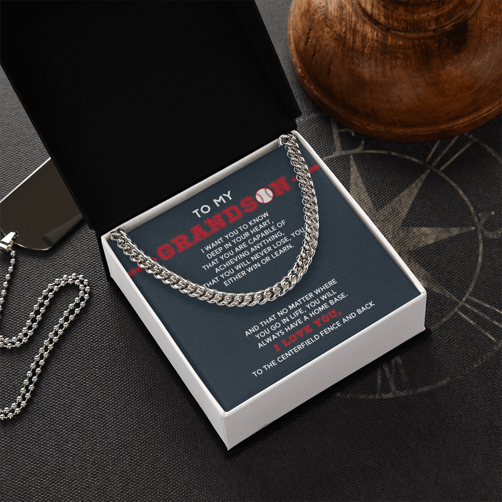 Cuban Link Necklace - To My Baseball Grandson, Achieve Anything, Always Home Base - Athlete's Gift Shop