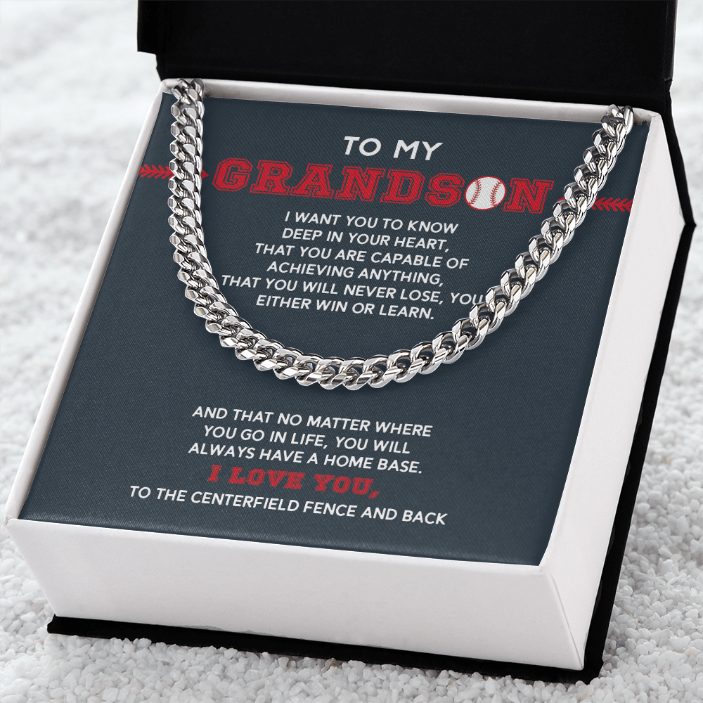 Cuban Link Necklace - To My Baseball Grandson, Achieve Anything, Always Home Base - Athlete's Gift Shop