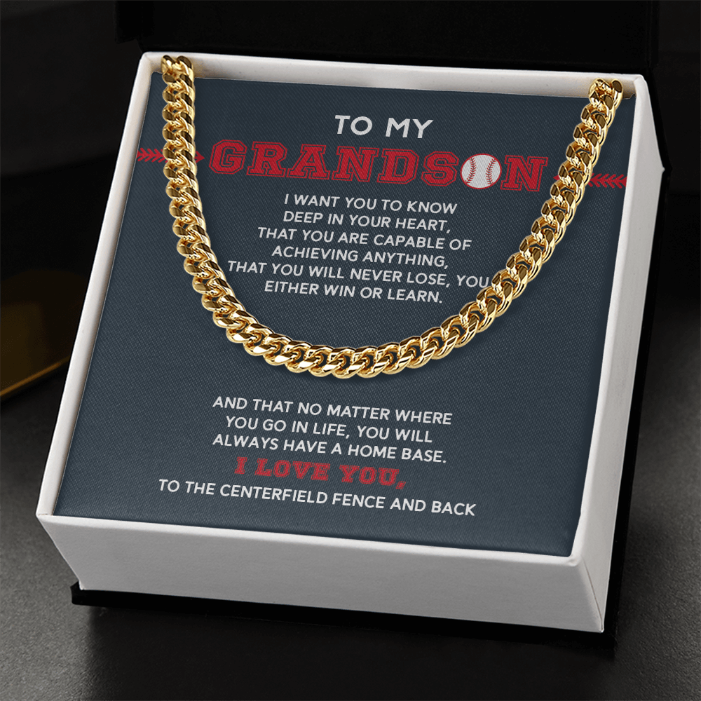Cuban Link Necklace - To My Baseball Grandson, Achieve Anything, Always Home Base - Athlete's Gift Shop