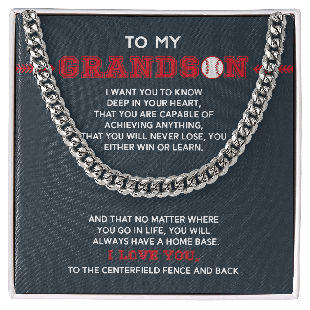 Cuban Link Necklace - To My Baseball Grandson, Achieve Anything, Always Home Base - Athlete's Gift Shop