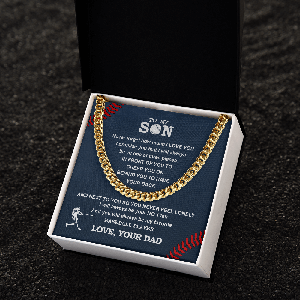 Cuban Link Necklace - To My Baseball Son, 1 Fan, Love Dad - Athlete's Gift Shop
