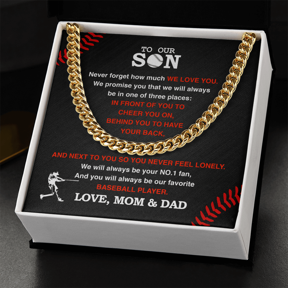 Cuban Link Necklace - To My Baseball Son, 1 Fan, Love Mom & Dad - Athlete's Gift Shop