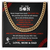 Cuban Link Necklace - To My Baseball Son, 1 Fan, Love Mom & Dad - Athlete's Gift Shop