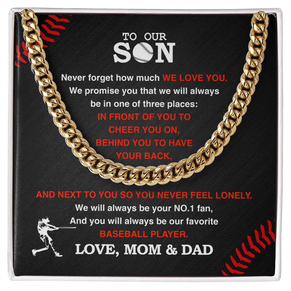Cuban Link Necklace - To My Baseball Son, 1 Fan, Love Mom & Dad - Athlete's Gift Shop
