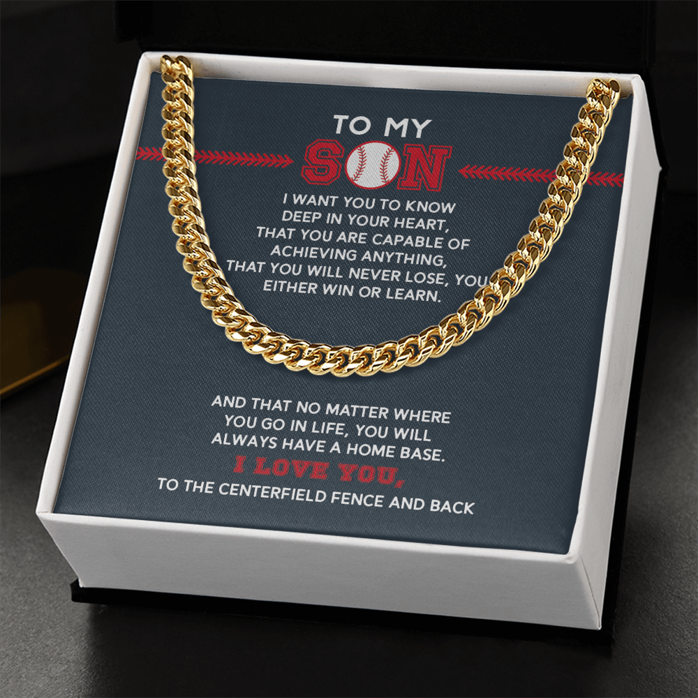 Cuban Link Necklace - To My Baseball Son, Achieve Anything, Your Home Base - Athlete's Gift Shop