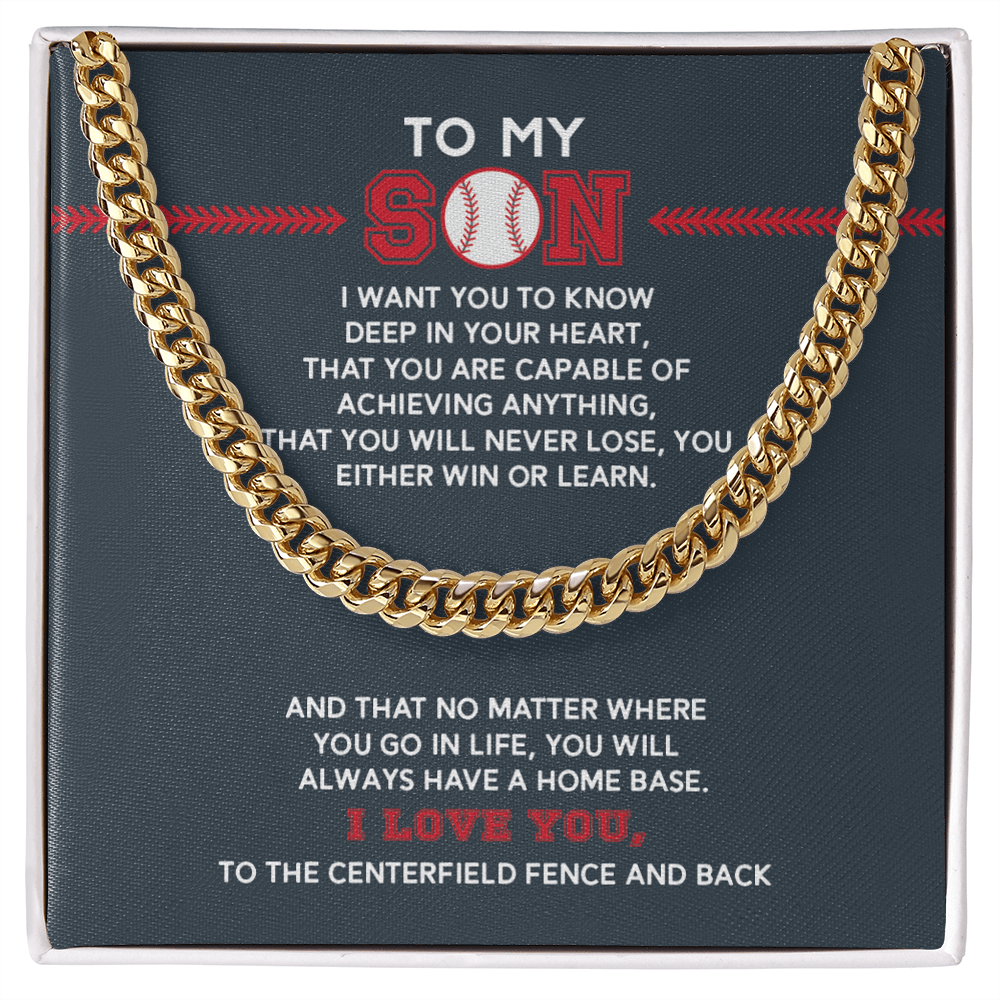 Cuban Link Necklace - To My Baseball Son, Achieve Anything, Your Home Base - Athlete's Gift Shop