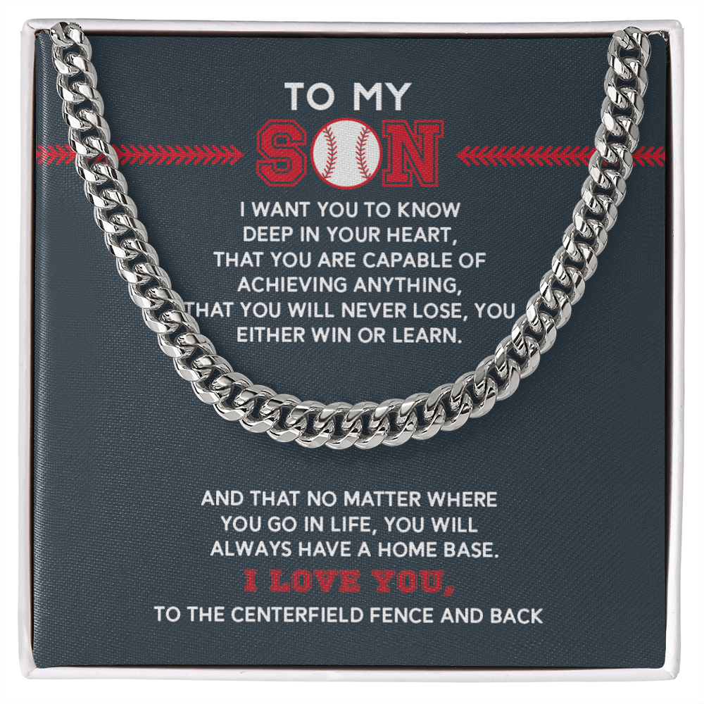 Cuban Link Necklace - To My Baseball Son, Achieve Anything, Your Home Base - Athlete's Gift Shop