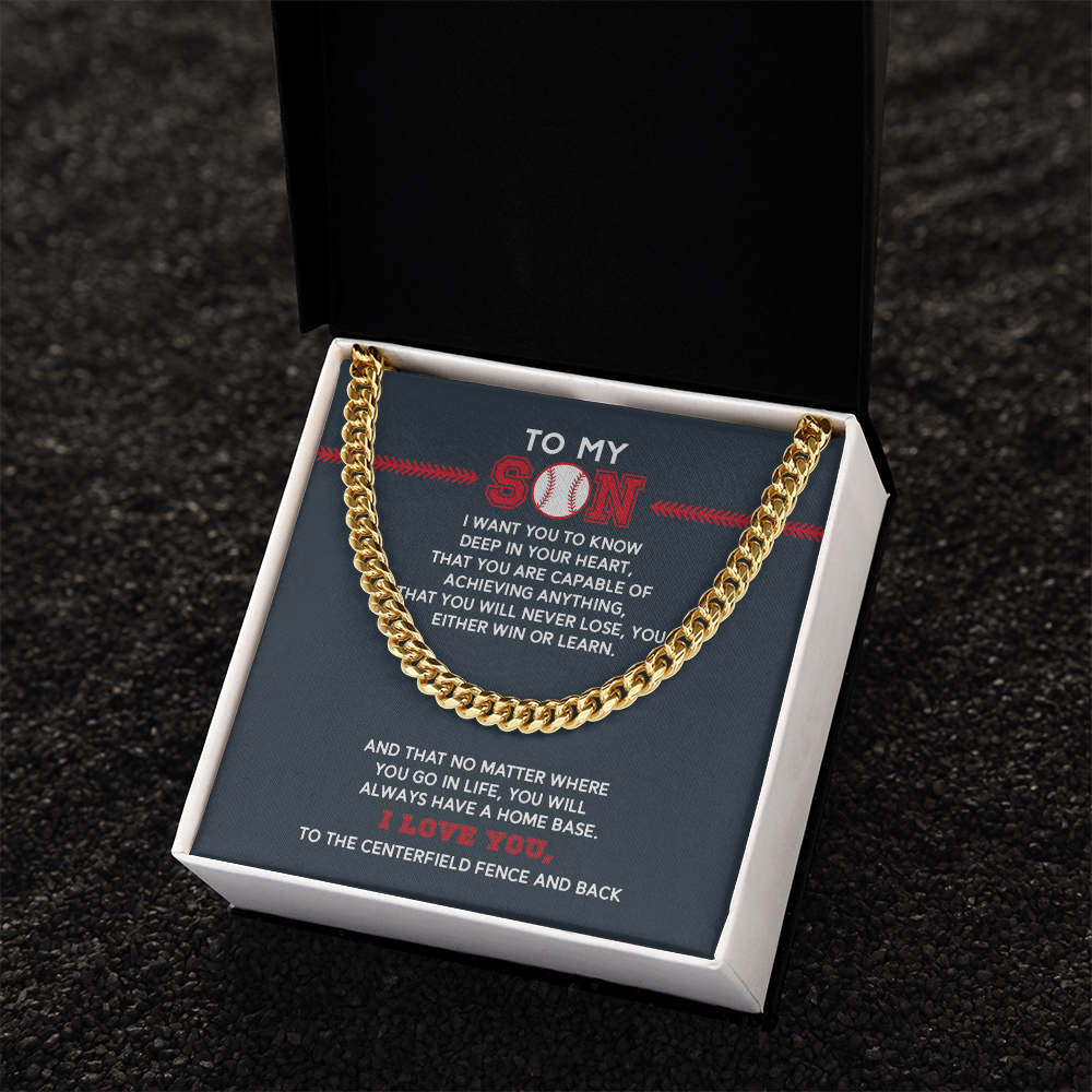 Cuban Link Necklace - To My Baseball Son, Achieve Anything, Your Home Base - Athlete's Gift Shop