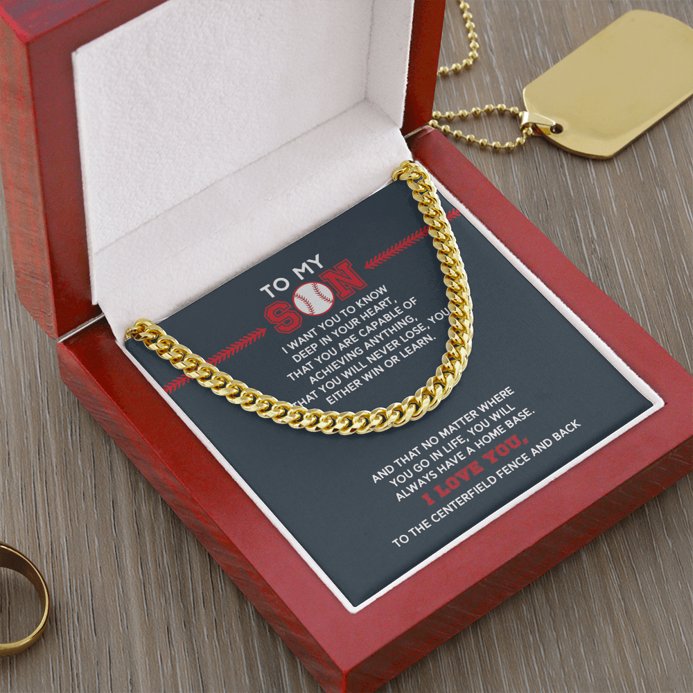 Cuban Link Necklace - To My Baseball Son, Achieve Anything, Your Home Base - Athlete's Gift Shop