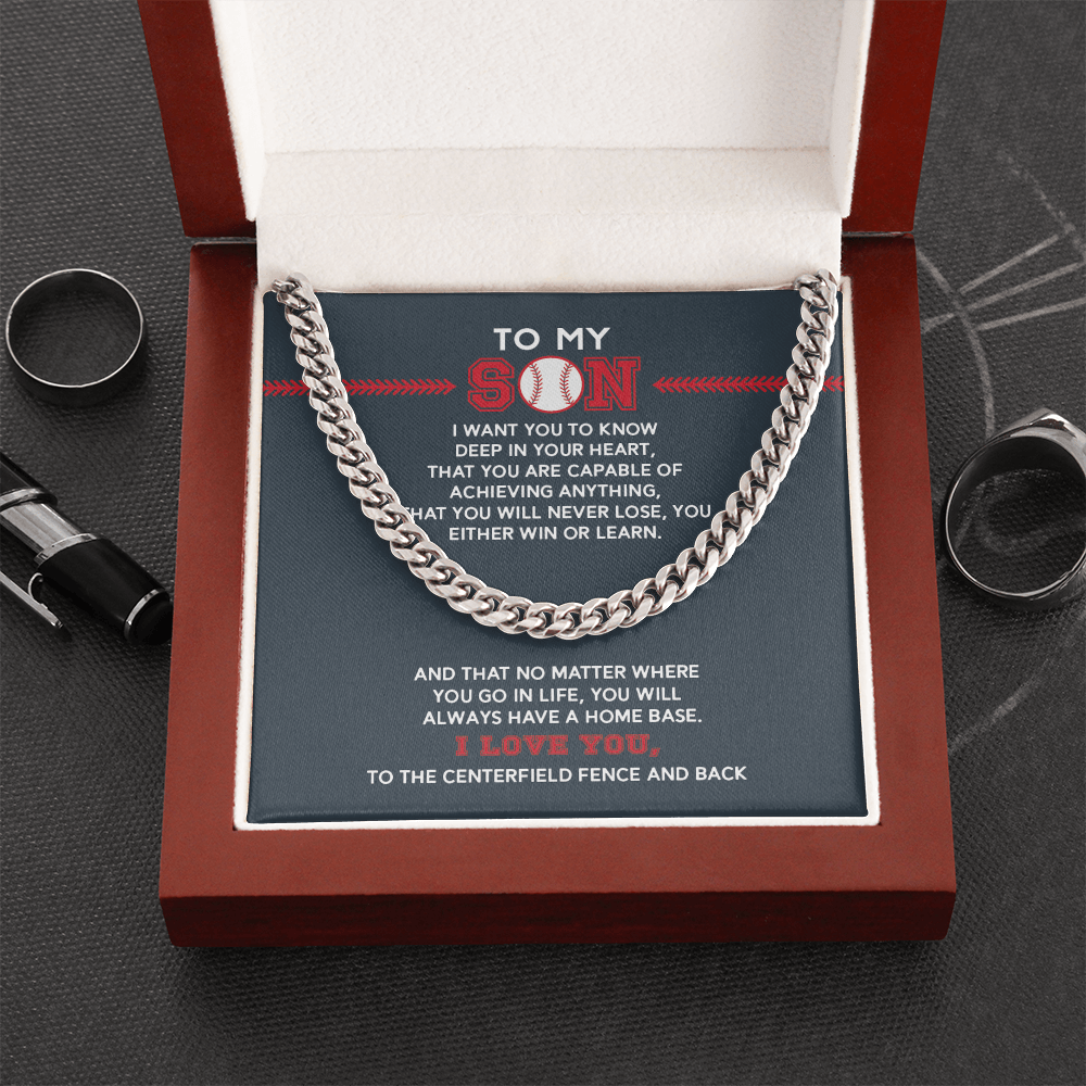 Cuban Link Necklace - To My Baseball Son, Achieve Anything, Your Home Base - Athlete's Gift Shop