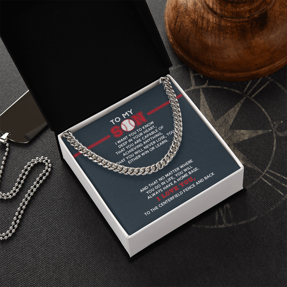 Cuban Link Necklace - To My Baseball Son, Achieve Anything, Your Home Base - Athlete's Gift Shop