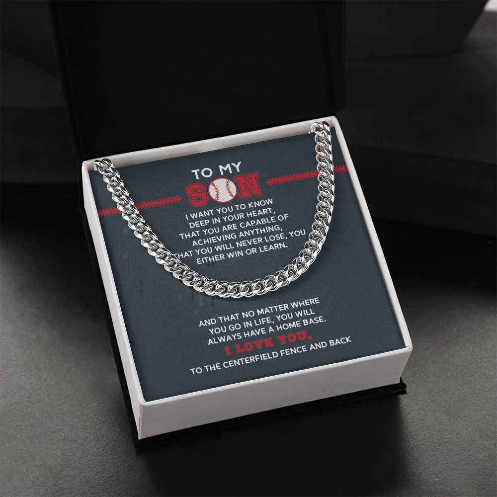 Cuban Link Necklace - To My Baseball Son, Achieve Anything, Your Home Base - Athlete's Gift Shop