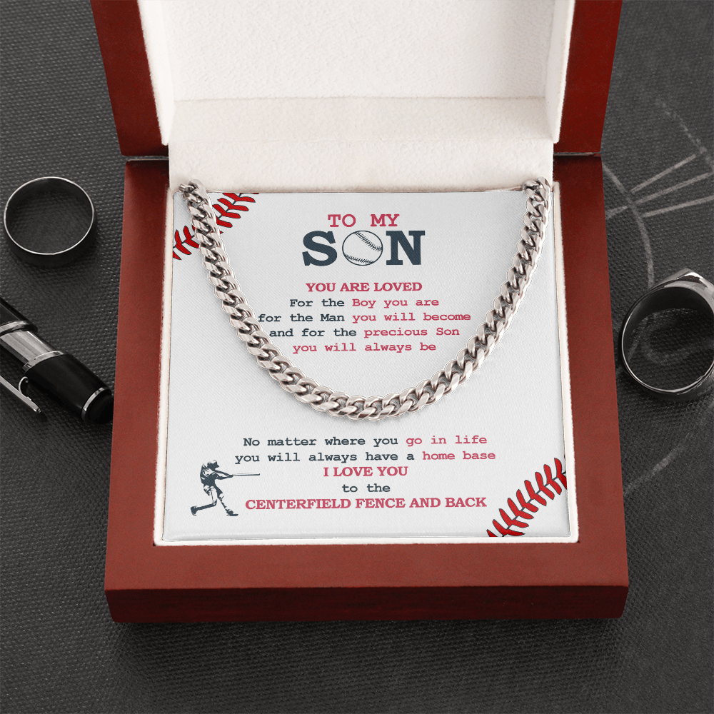 Cuban Link Necklace - To My Baseball Son, Centerfield And Back - Athlete's Gift Shop