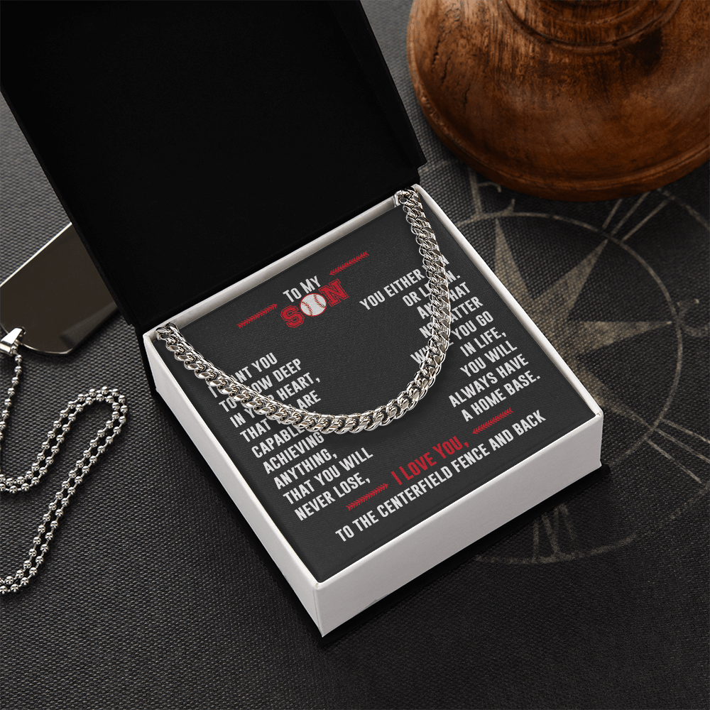 Cuban Link Necklace - To My Baseball Son, No Matter Where You Go - Athlete's Gift Shop