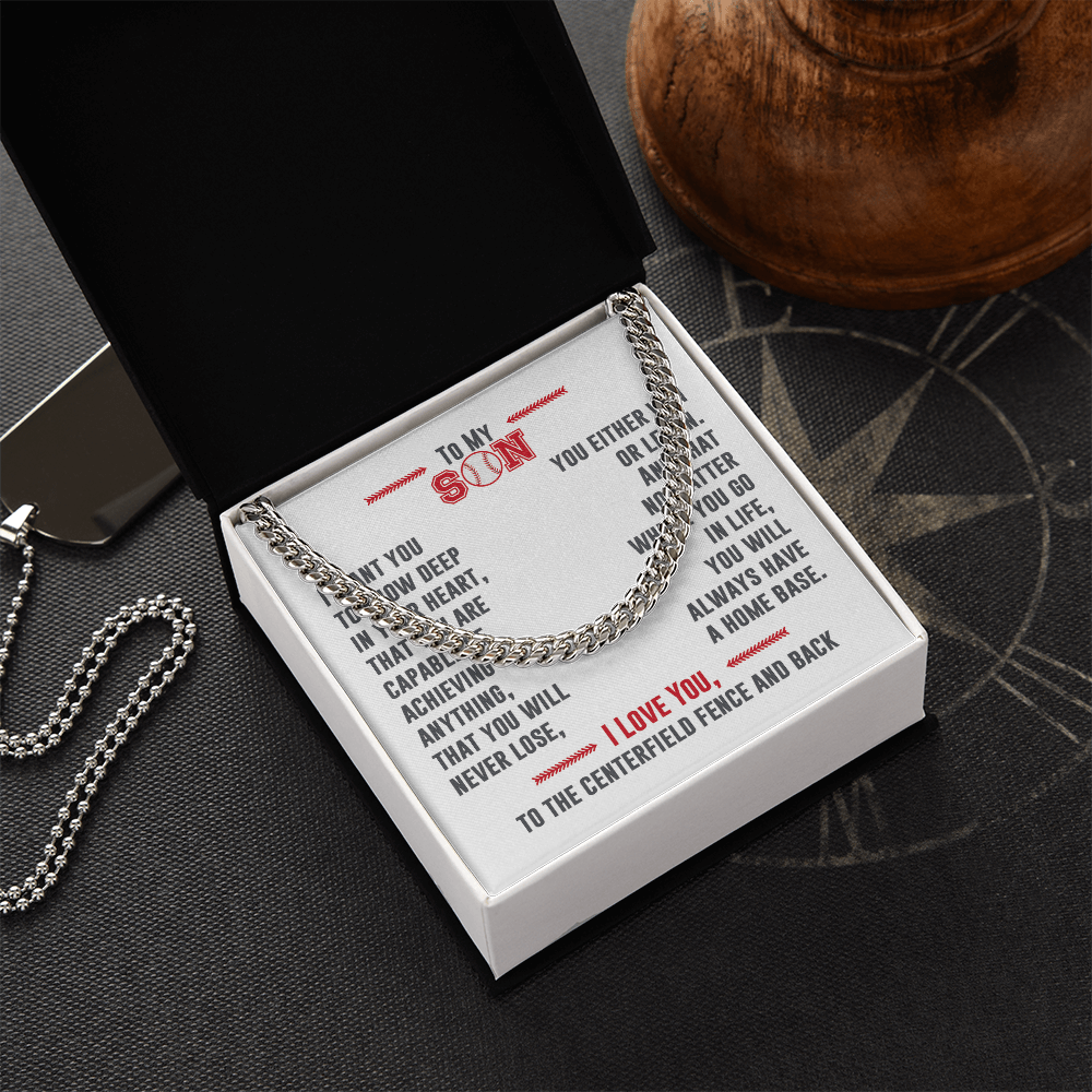 Cuban Link Necklace - To My Baseball Son, No Matter Where You Go - Athlete's Gift Shop